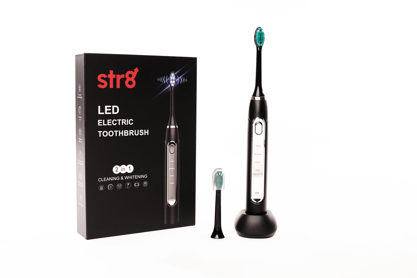 Str8 Black LED Electric Whitening Toothbrush str8oralcare